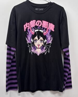 Hot Topic Anime Demon Girl Layered Long Sleeve Graphic Tee Goth Grunge M